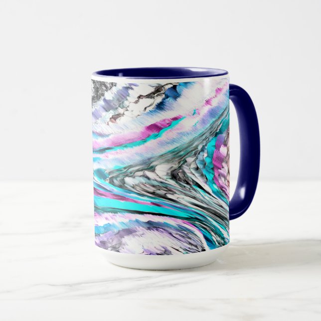 Caneca misto de gradiente e chuviscado, ciano e rosa (Frente Esquerda)