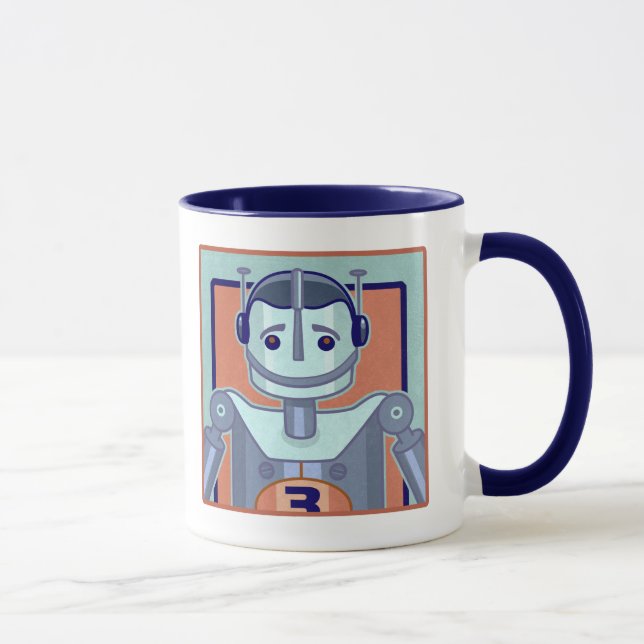 Caneca Miúdos azuis retros do robô (Direita)