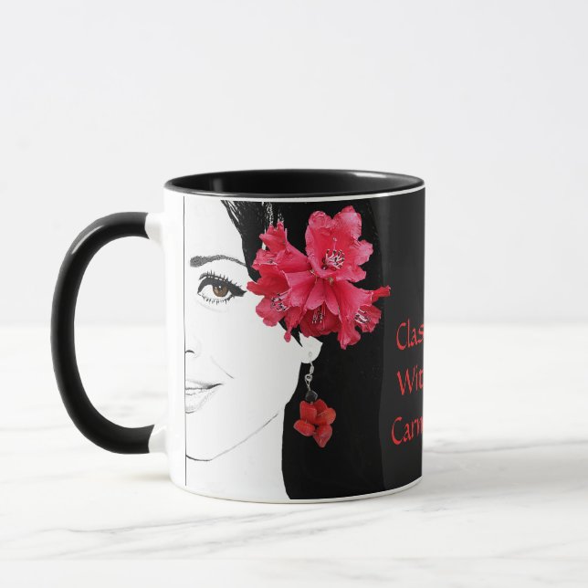 Caneca Moça encarada com ilustração de moda floral person (Esquerda)