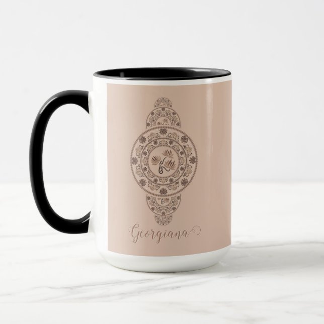 Caneca Mocha Rococo Lotus Mandala Ornamental Personalizad (Esquerda)