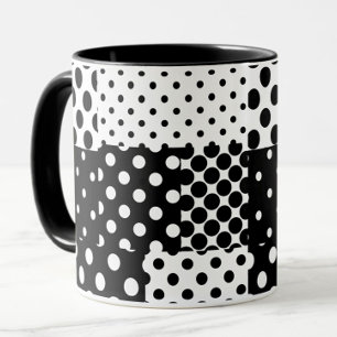 Caneca Moda Preto e Branco Pontos Polka Estilo Design 