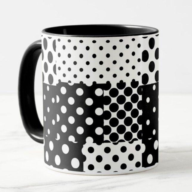 Caneca Moda Preto e Branco Pontos Polka Estilo Design  (Criador carregado)