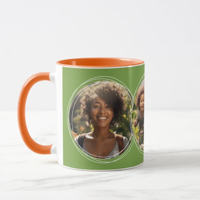 Caneca Modelo 3 Fotos circulares Colagem Verde C111 (Esquerda)