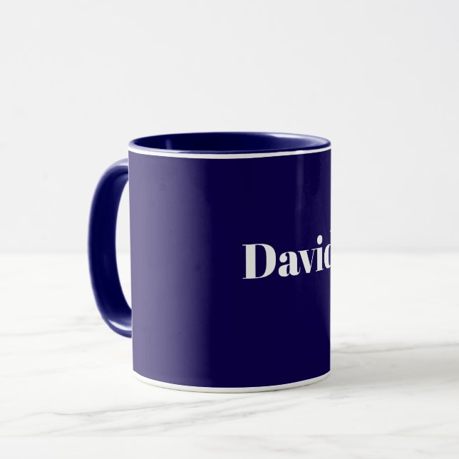 Caneca Modelo Azul Marinho, Texto Branco, Personalizável, (Frente Esquerda)