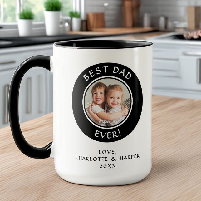 Caneca Modelo de Diversão Moderna de Fotografias da Famíl (Best Dad Ever Family Photo Modern Fun Template Mug)