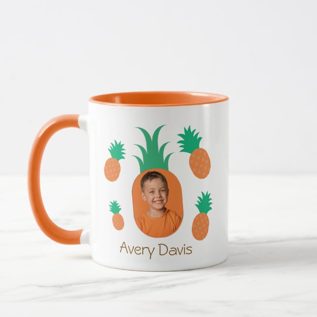 Caneca Modelo de Foto de Abacaxi Fofo Personalizado Na (Esquerda)