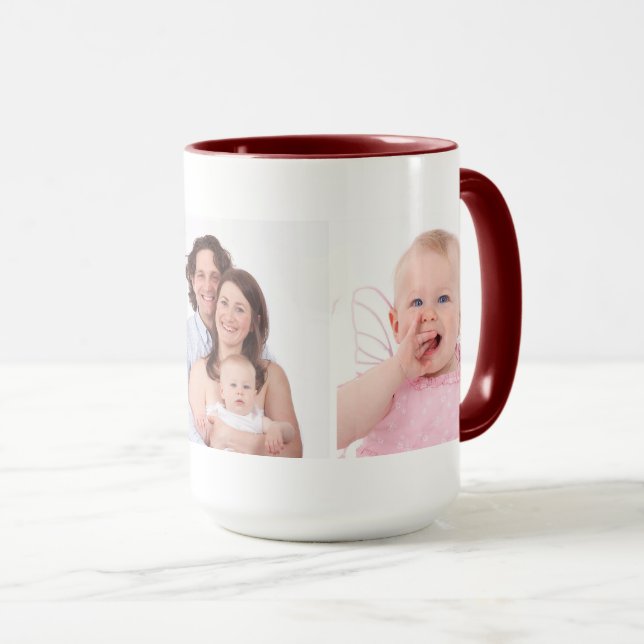 Caneca Modelo de três fotos da família personalizadas (Frente Esquerda)
