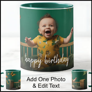 Caneca Modelo de Uma Foto de Feliz Aniversário Com Texto