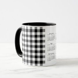 Caneca modelo de Xadrez Gingham Preto Preto para Calendár