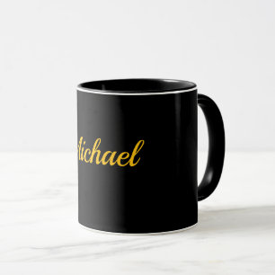 Caneca Modelo Preto-Preto, Texto Dourado,