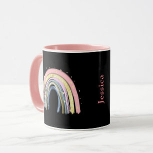 Caneca Modem Trendy Pastel Rainbow Nome Personalizável
