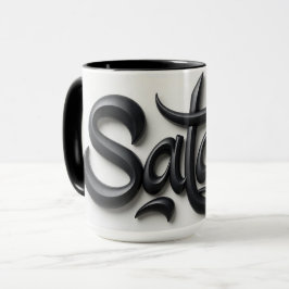Caneca Modern 3D Salam Greeting | Bold Black & White