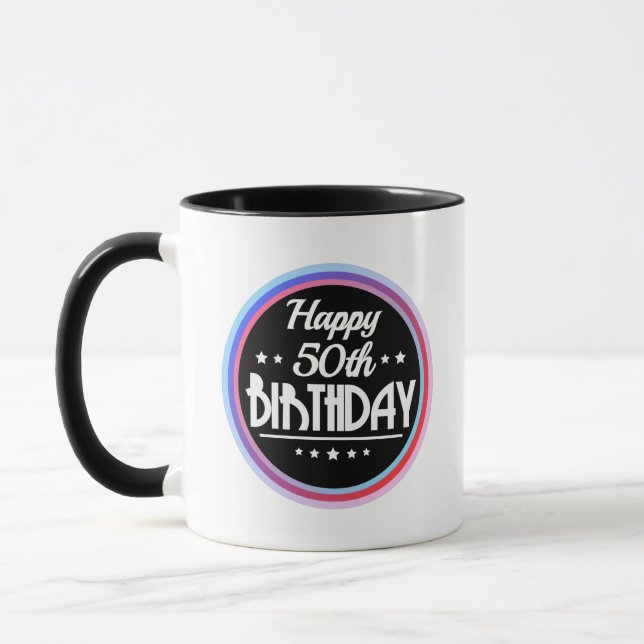 Caneca Modern Abstract Happy 50th Birthday (Esquerda)