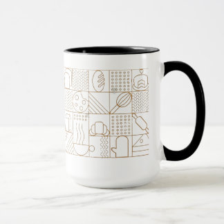 Caneca Modern Bakery Pattern Mug - Elegant Gold Line Art