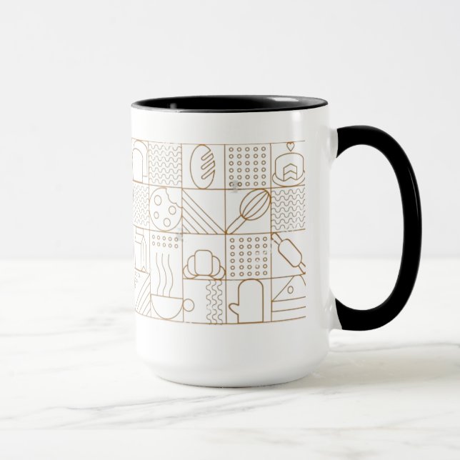 Caneca Modern Bakery Pattern Mug - Elegant Gold Line Art  (Direita)
