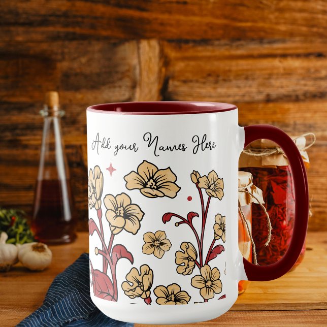 Caneca Modern Berry & Brunt Brown FLORAL personalize (Criador carregado)