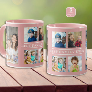 Caneca Modern Best Family Ever 6 Fotografias Collage Pink