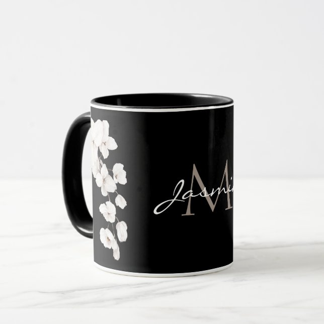 Caneca Modern Black and White Orchid Monogram (Frente Esquerda)