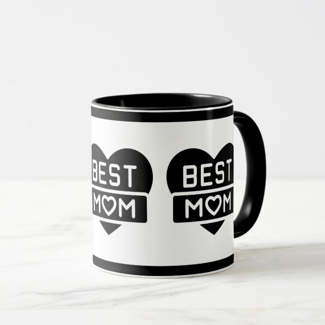 Caneca Modern Black Best Mãe Happy Dia de as mães Heart (Frente Esquerda)