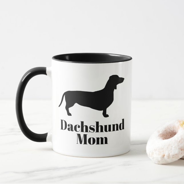 Caneca Modern Black Dachshund Silhouette Dachshund Mãe (Com Donut)