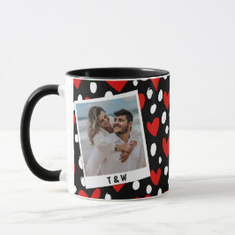 Caneca Modern Black Red and White Heart Couple Photo