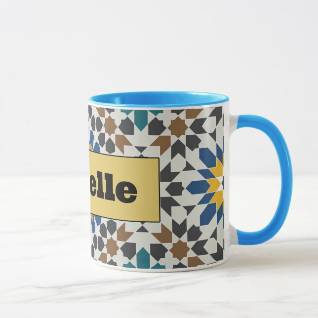 Caneca Modern Blue & Maroon Geometric Mug with Custom (Direita)