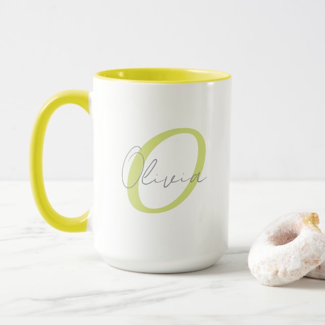 Caneca Modern Blue Monogram & Script Name Personalized  (Com Donut)