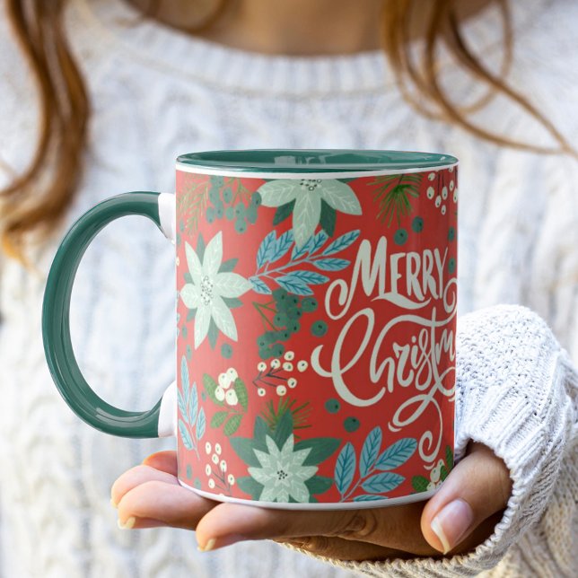Caneca Modern Bold Floral Feliz Natal (Modern Bold Floral Merry Christmas Mug)