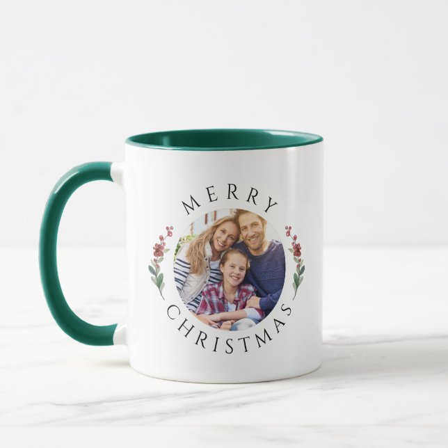 Caneca Modern Botanical Wreath Photo Christmas (Esquerda)