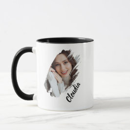 Caneca Modern Brush Stroke Photo & Name Personalized