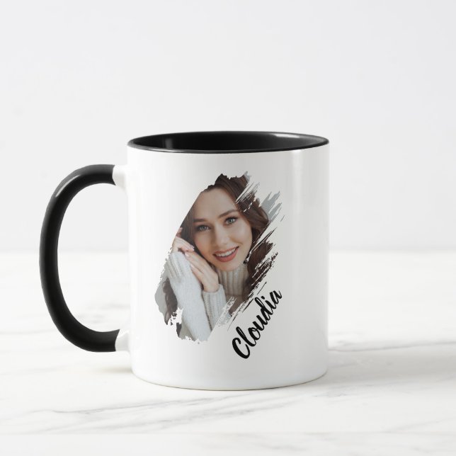 Caneca Modern Brush Stroke Photo & Name Personalized (Esquerda)