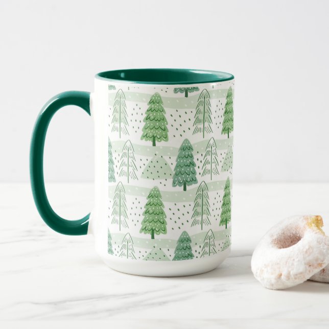 Caneca Modern Christmas Trees Pattern  (Com Donut)