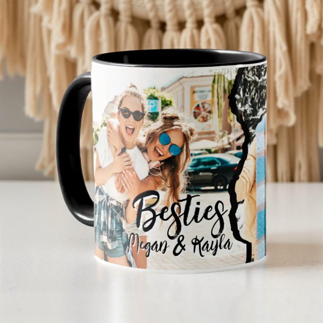 Caneca Modern Cool Grunge Besties Best Friends BFF Photo (Criador carregado)