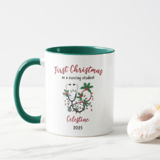 Caneca Modern First Christmas as a Nursing Student Custom