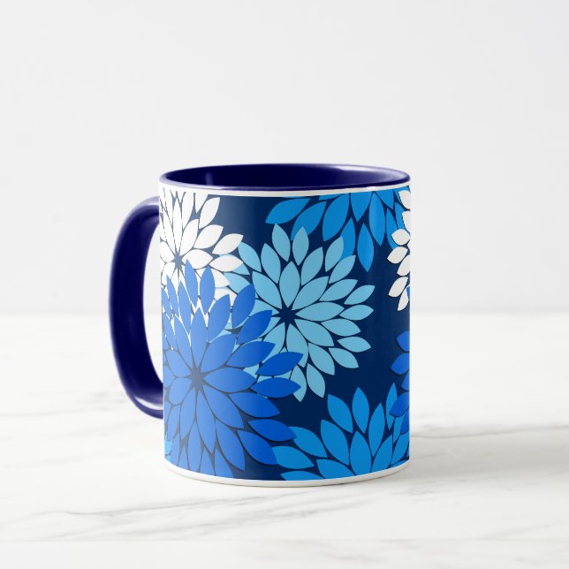 Caneca Modern Floral Kimono Impressão, Azul, Aqua e Marin (Frente Esquerda)