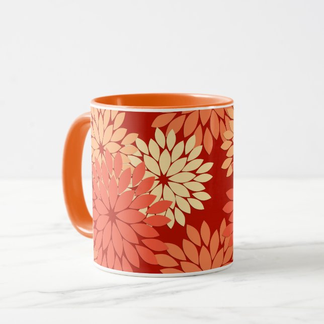 Caneca Modern Floral Kimono Impressão, Mandarin Orange (Frente Esquerda)