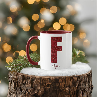 Caneca Modern Glitter Monogram F Mug with Name