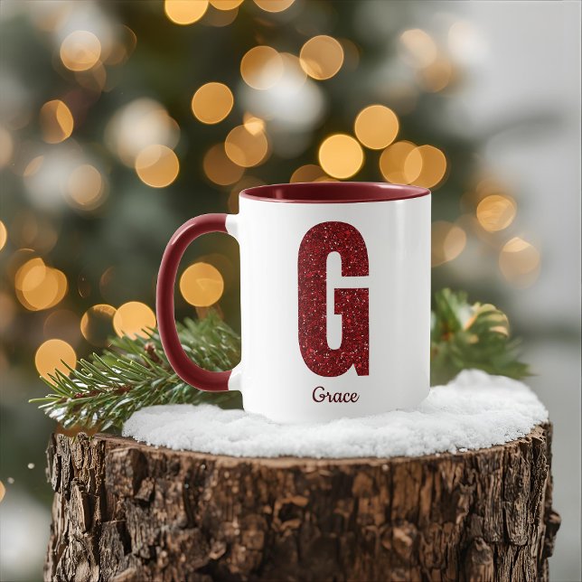 Caneca Modern Glitter Monogram G Mug with Name (Criador carregado)