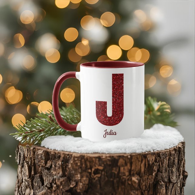 Caneca Modern Glitter Monogram J Mug with Name (Criador carregado)