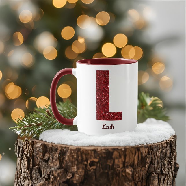 Caneca Modern Glitter Monogram L Mug with Name (Criador carregado)
