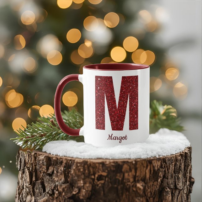 Caneca Modern Glitter Monogram M Mug with Name (Criador carregado)