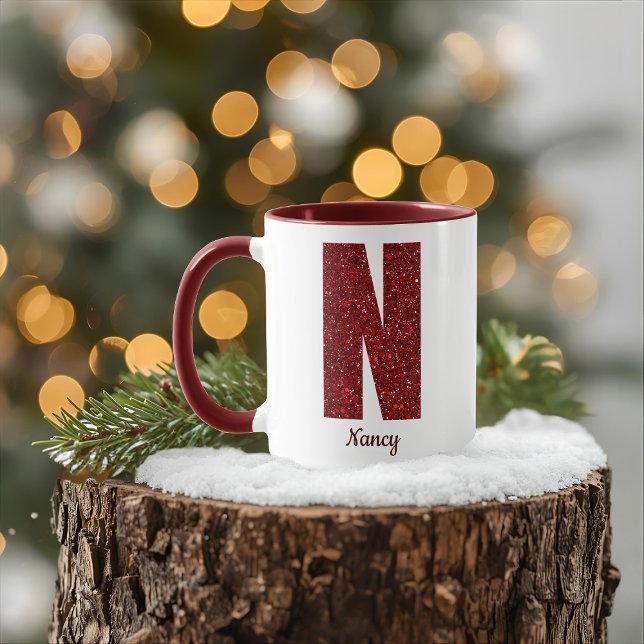 Caneca Modern Glitter Monogram N Mug with Name (Criador carregado)