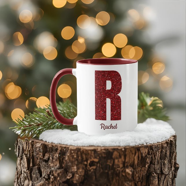 Caneca Modern Glitter Monogram R Mug with Name (Criador carregado)