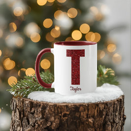 Caneca Modern Glitter Monogram T Mug with Name