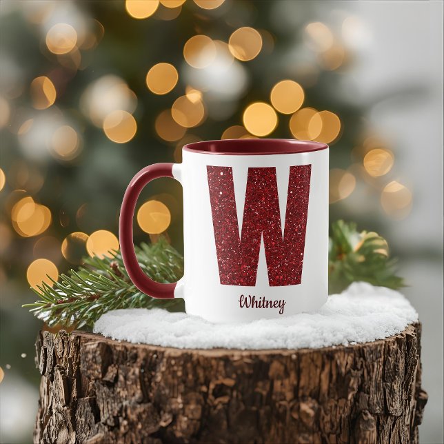 Caneca Modern Glitter Monogram W Mug with Name (Criador carregado)