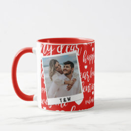 Caneca Modern Happy Valentines Day Script Couple Photo 