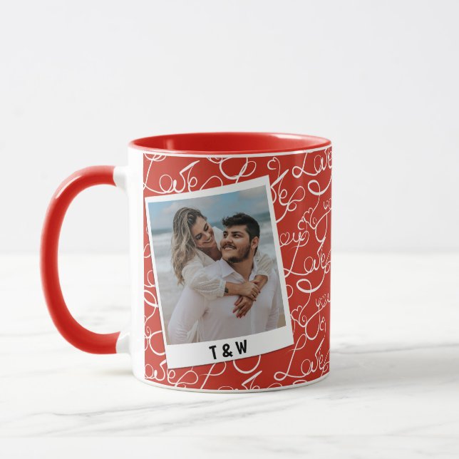 Caneca Modern Love Script Couple Photo Custom Initial  (Esquerda)