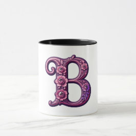 Caneca Modern Metallic Rosemaling Letter B, Pink/Purple