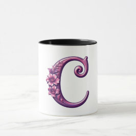 Caneca Modern Metallic Rosemaling Letter C, Pink/Purple