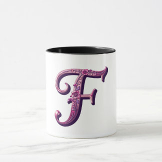 Caneca Modern Metallic Rosemaling Letter F, Pink/Purple